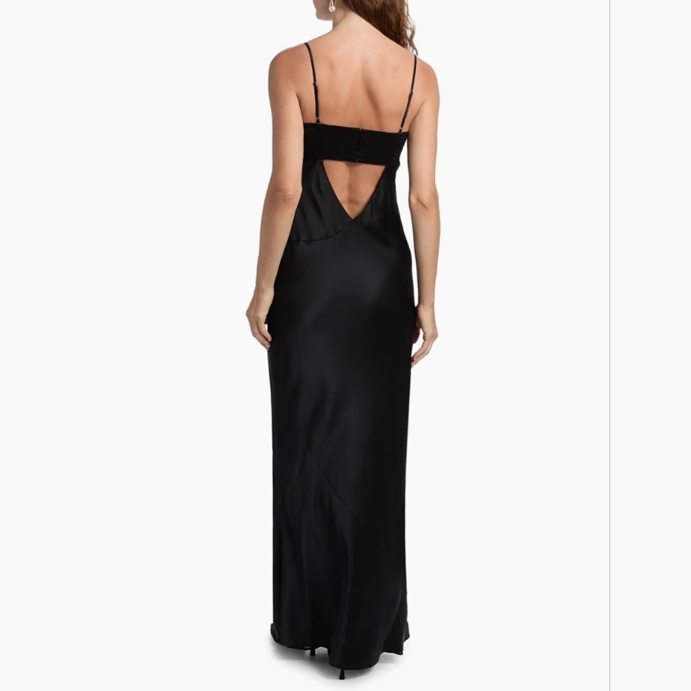 NEW RARE Amanda Uprichard BLACK Janeiro Silk Evening Gown Maxi Dress | Size Med - Picture 2 of 14